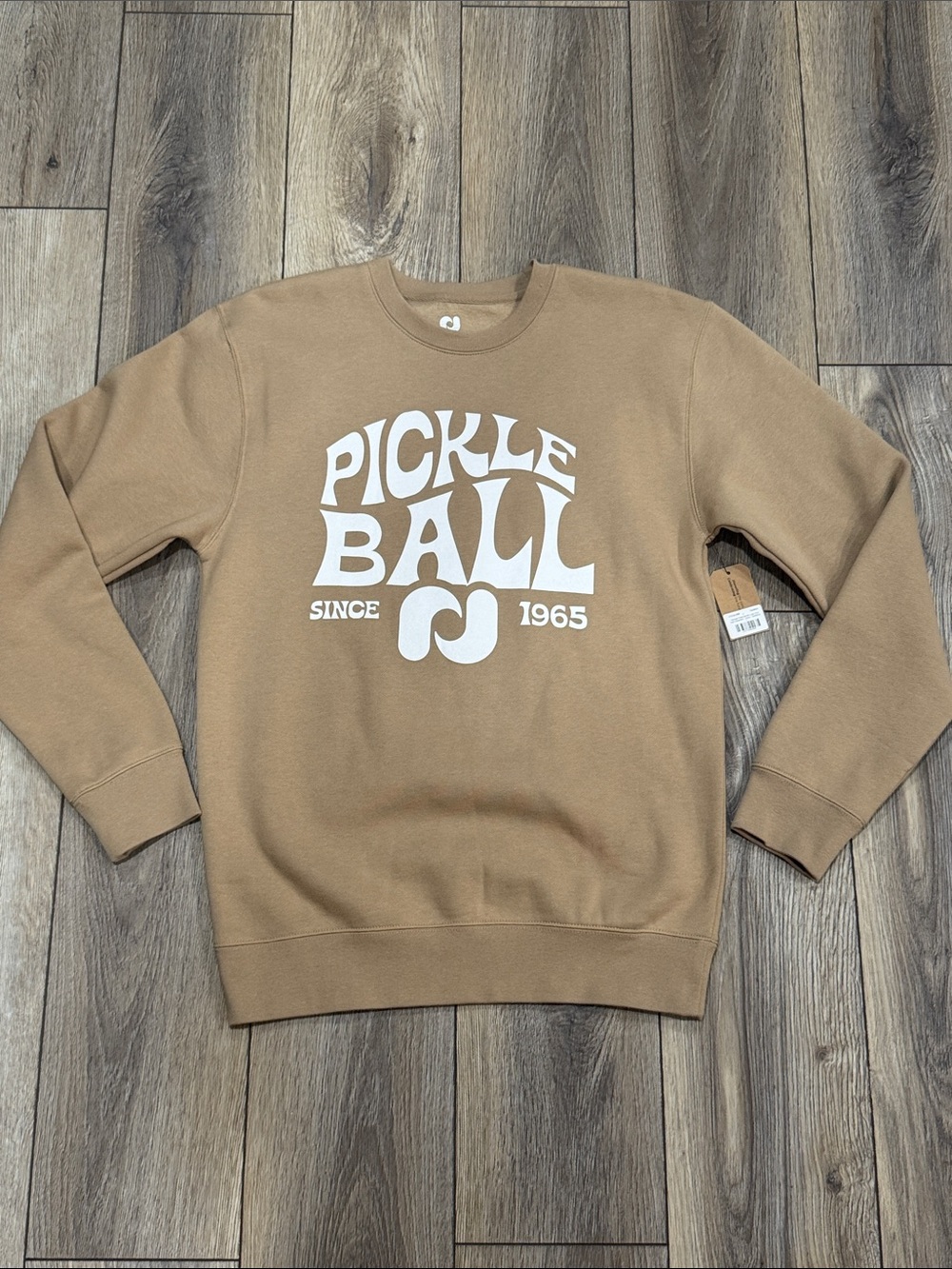 Pickle-ball Groovy Crewneck Retro Graphic Sweatshirt NEW Tan Small